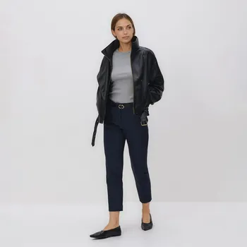 Dámské kalhoty Reserved - Cigaretové kalhoty s páskem - tmavomodrá - 173IS-59X - 173IS-59X-34