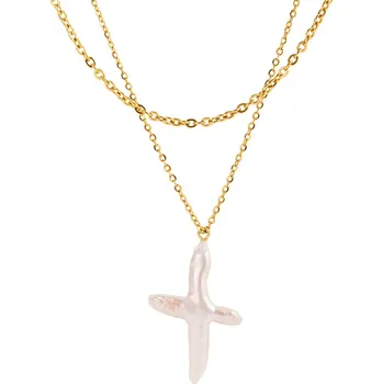 Náhrdelník ELENYS Pearl Cross – pozlacený náhrdelník 18K žluté zlato Délka: 42-45+5 cm / max. 50 cm pozlacený náhrdelník 18K žluté zlato