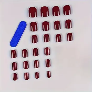 Umělé nehty Krátké vínově červené umělé nehty plné krytí 24 ks