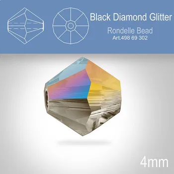 Dětské navlékací korálky PRECIOSA Bicone MC BEAD (sluníčko) velikost 4mm. Barva BLACK DIAMOND GLITTER. Balení 30ks .