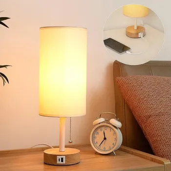 Lampička Brilagi - Stolní lampa s USB portem TABLON 1xE27/25W/230V dub/bílá/krémová