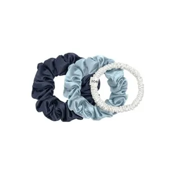 Dore & Rose Scrunchie 1 cm White, 2 cm Light Blue & 3 cm Dark Blue Set Sada pro vlasový styling