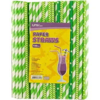 Party dekorace Papírová brčka zeleno bílá, balení 100 ks