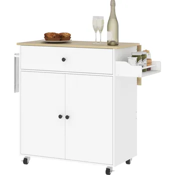 Servírovací stolek Kuchyňský vozík se zásuvkou 106 x 42 x 87 cm | bílo-přírodní