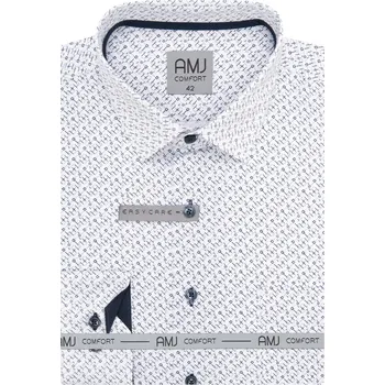 Pánská košile Pánská košile AMJ Slim Fit bílá s tmavým vzorem VDSBR1400 velikost: 45, délka rukávu: dlouhý rukáv