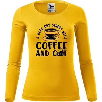 Dámské tričko DOBRÝ TRIKO Dámské bavlněné triko Coffee and cat Velikost: S, Barva: Žlutá