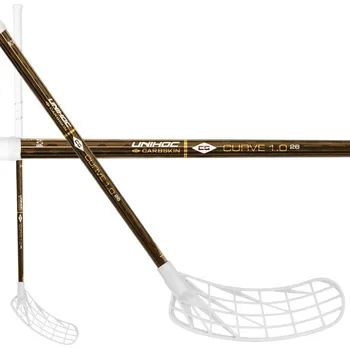 Florbal Unihoc UNILITE CARBSKIN Curve 1.0º TI 26 Florbalová hůl bílá / zlatá, Pravá (pravá ruka dole), 104cm (=114cm)