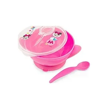 dětská jídelní sada Miseczka z pokrywką i łyżeczką Minnie 4m+ LULABI