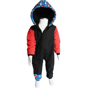 Kojenecká kombinéza Chlapecká softshellová kombinéza s fleecem a hřejivou kapucí, Hasiči (Dětská jarní / podzimní softshellová kombinéza pro děti – teplo, pohodlí a volnost pohybu)