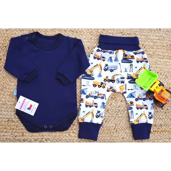 Kojenecká souprava AMÁLKA Bavlněný chlapecký komplet, Stavební Auta Velikost: 68