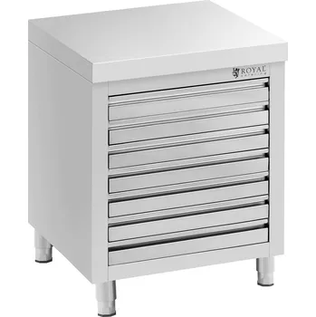 Kuchyňská skříňka Nerezová pracovní skříň - 70 x 50 cm - 185 kg - 7 zásuvek na balíky pizzy - Royal Catering RCCD-7W