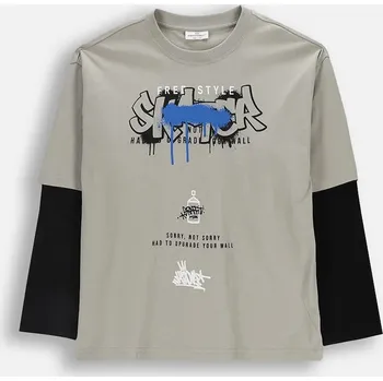 Dětská móda Dětské bavlněné tričko s dlouhým rukávem Coccodrillo WC6143101RBJ šedá 90X, vel. 140