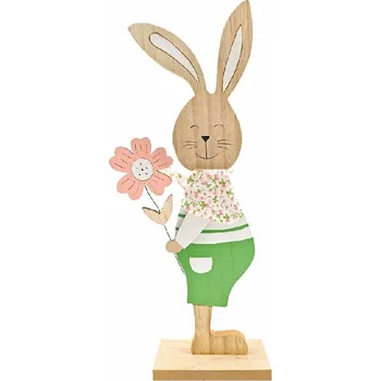 Velikonoční dekorace Anděl Přerov, s.ro. Zajíc s kytkou dřevěný 13 x 41cm na postavení