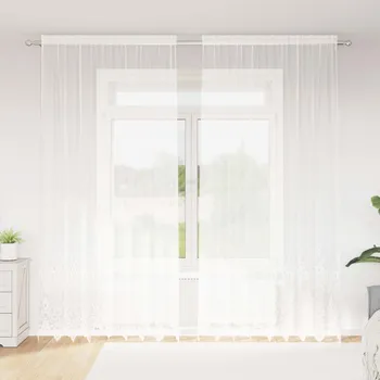 Markýza Čipkový Závěs se záclonami Bílá 300 x 200 cm Polyester