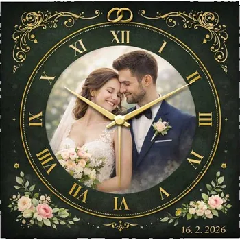 Hodiny Hodiny z vlastní fotografie - svatba 5 - 20x20 cm / Plast / Karikatura