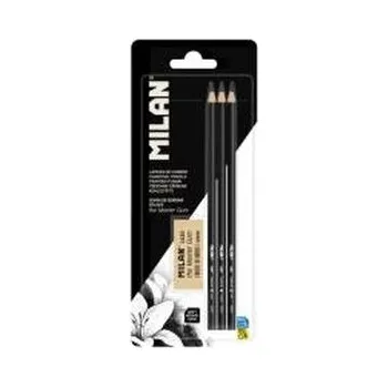 Zestaw 3 ołówków węglowych + gumka