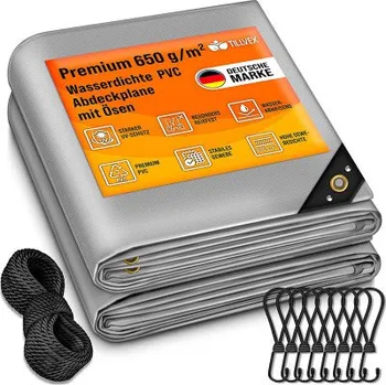 Plachta na motorové vozidlo Plachta, 5 x 9 m, s očky a 10 háčky, 15m lanem, šedá - N TILLVEX