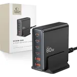 Cestovní nabíječ Tech-Protect DC80W GaN s 6 porty (4x USB C, 2x USB A), PD 80W, QC3.0, černá