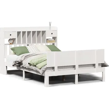 Postel Postel s knihovnou bez matrace bílá 140x200 cm masivní borovice