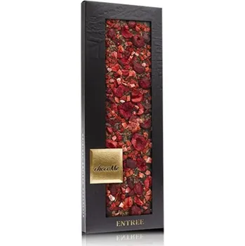 Čokoláda ChocoMe - hořká čokoláda zdobená lyofilizovanými jahodami a višněmi a kakaovou