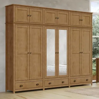 Šatní skříň Šatní a policová skříň TOPAZIO 12D se zásiuvkami. Masiv borovice/dub