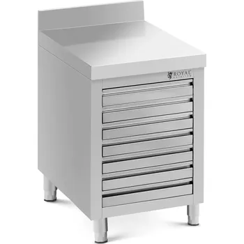 Kuchyňská skříňka Nerezová kuchyňská skříňka se zásuvkami – 50 x 70 cm – 185 kg – 7 zásuvek na těsto na pizzu – s lemem – Royal Catering RCCD-7S