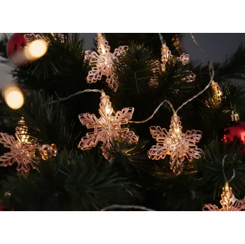 Vánoční dekorace marka niezdefiniowana LED SVĚTELNÝ ŘETĚZ S VLOČKAMI 10 LED RŮŽOVÉ ZLATO TEPLÁ BÍLÁ *1013