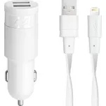 Riva Power 4225 WD2 duální automobilový adaptér 3,4A/2xUSB, bílá + Mfi Apple Lightning kabel