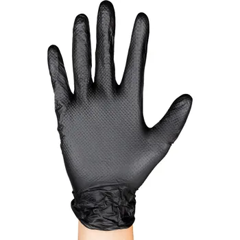 Vyšetřovací rukavice JBM Jednorázové černé nitrilové rukavice T.L7,0Mil (100 ks) s diamantovou texturou - JBM 54178