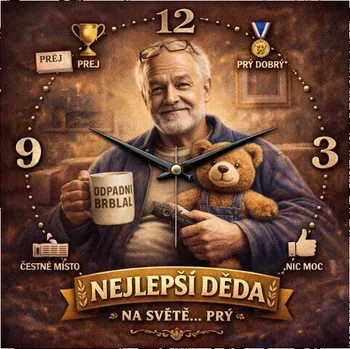 Hodiny Hodiny z vlastní fotografie - parodie na dědu - 20x20 cm / Plast / Karikatura