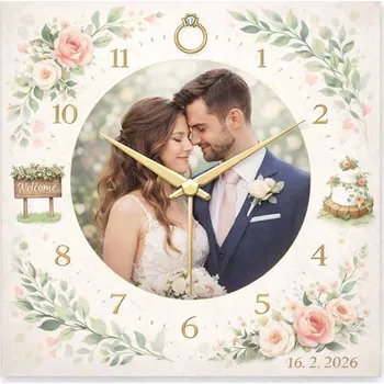 Hodiny Hodiny z vlastní fotografie - svatba 4 - 20x20 cm / Plast / Klasický