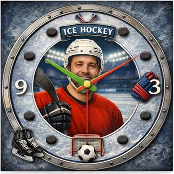 Hodiny Hodiny z vlastní fotografie – Hokej - 20x20 cm / Plast / Přehnané rysy