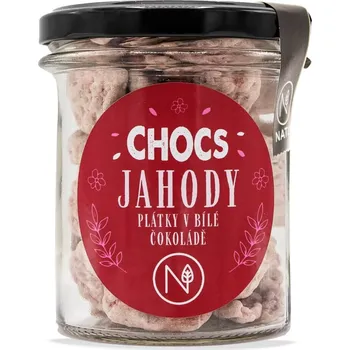 Sušené ovoce Jahody plátky v 33% bílé čokoládě - sklenička, 80 g