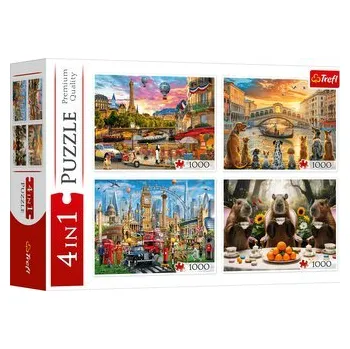 Puzzle Trefl Puzzle 4x1000 Malovaná města + Kapybary, věk: 12+