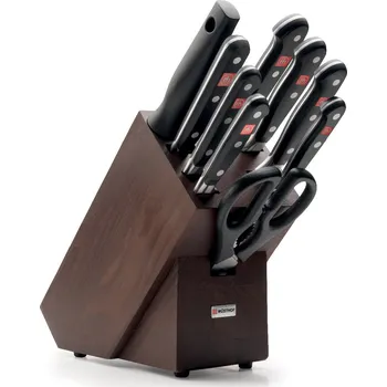 Kuchyňský nůž Sada nožů s hnědým blokem, vidličkou na maso, ocílkou a nůžkami 10dílná Classic WÜSTHOF