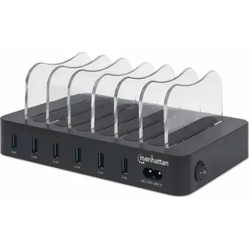 Pouzdro na mobilní telefon MANHATTAN USB nabíjecí stanice, 6-Port USB Charging Station, USB-A, černá 102254