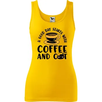 Dámské tílko s potiskem Coffee and cat Velikost: L, Barva: Žlutá