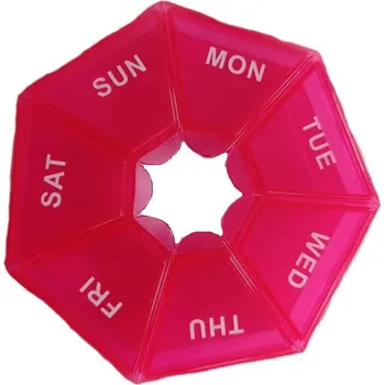 Dávkovač léků Pill Box - Kulatý dávkovač na léky 7 dní - růžový