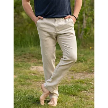 Pánské kalhoty Pánské lněné kalhoty - naturální Naturálně lněná XXL - 50