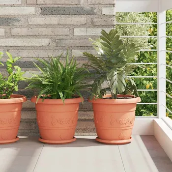 Truhlík Kulatý květináč 6 pcs Cihlově červená Ø 26 x 21.5 cm Plast