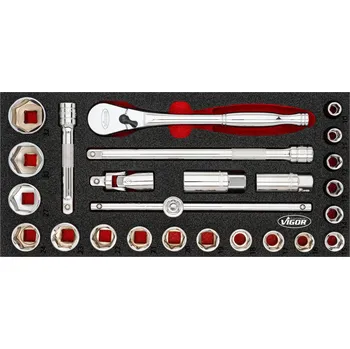 VIGOR V4975N, Sada nářadí s nástrčnými klíči | 25 dílů, 10 – 32 mm