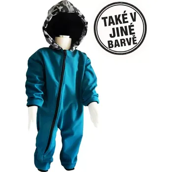 Kojenecká kombinéza Chlapecká softshellová kombinéza s fleecem a hřejivou kapucí, Maskáč, 7 barevných variant (Dětská jarní / podzimní softshellová kombinéza pro děti – teplo, pohodlí a volnost pohybu)