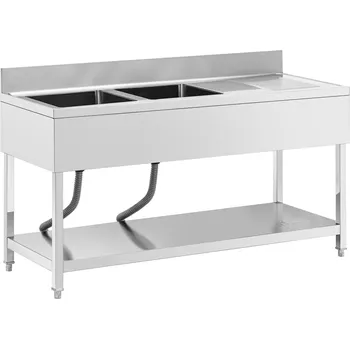 Kuchyňské náčiní Mycí stůl - 2 dřezy - ušlechtilá ocel - 160 x 60 cm - Royal Catering RCGS-2B1600D6