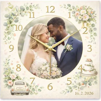 Hodiny Hodiny z vlastní fotografie - svatba 3 - 20x20 cm / Plast / Klasický