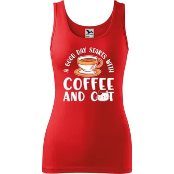 Dámské tílko s potiskem Coffee and cat Velikost: S, Barva: Červená