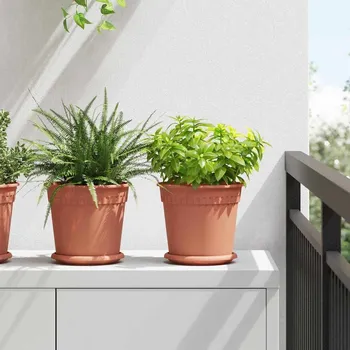 Truhlík Kulatý květináč 6 pcs Cihlově červená Ø 19 x 16 cm Plast