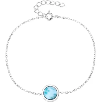 Náramek Bealio BEALIO 14309 Stříbrný náramek KULATÝ larimar 10 mm Délka náramku: 16+3 cm 03-14309-2146