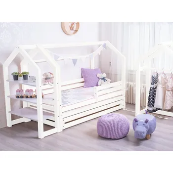 Dětská postel ELIS DESIGN Domečková postel s šuplíkem premium bílá 70 x 140 cm, s nožičkami, bez šuplíku, obě zábrany - BAZAR