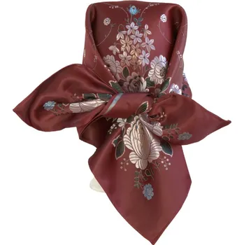 Šátek HEDVA ČESKÝ BROKÁT Šátek Ondrit VSh 80x80 KYTICE SE ŠLAHOUNY vínová