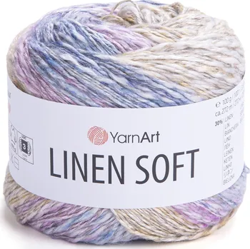 YarnArt Příze Linen soft 7404 béžovo-modro-lila proužek